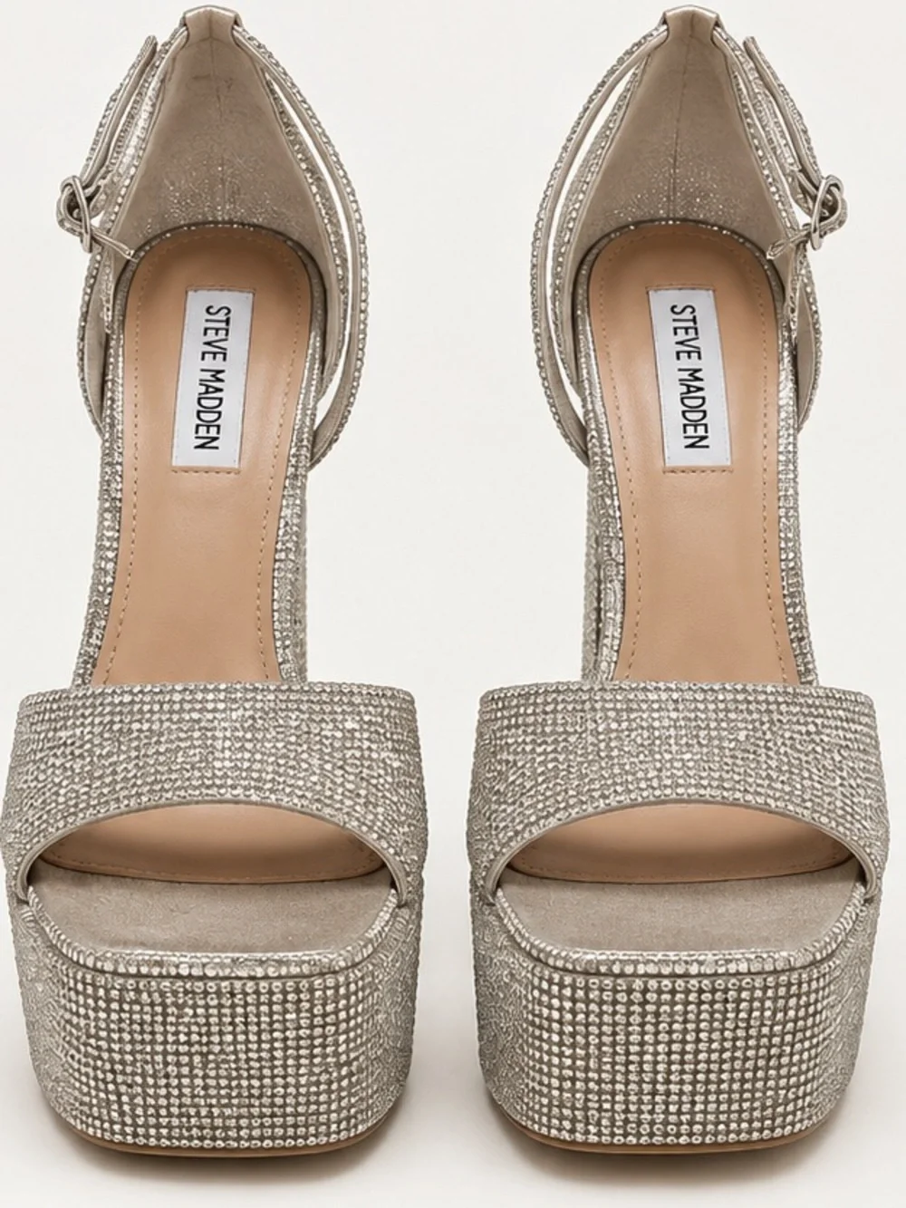 Steve Madden Silver Rhinestone Platform Sandals
